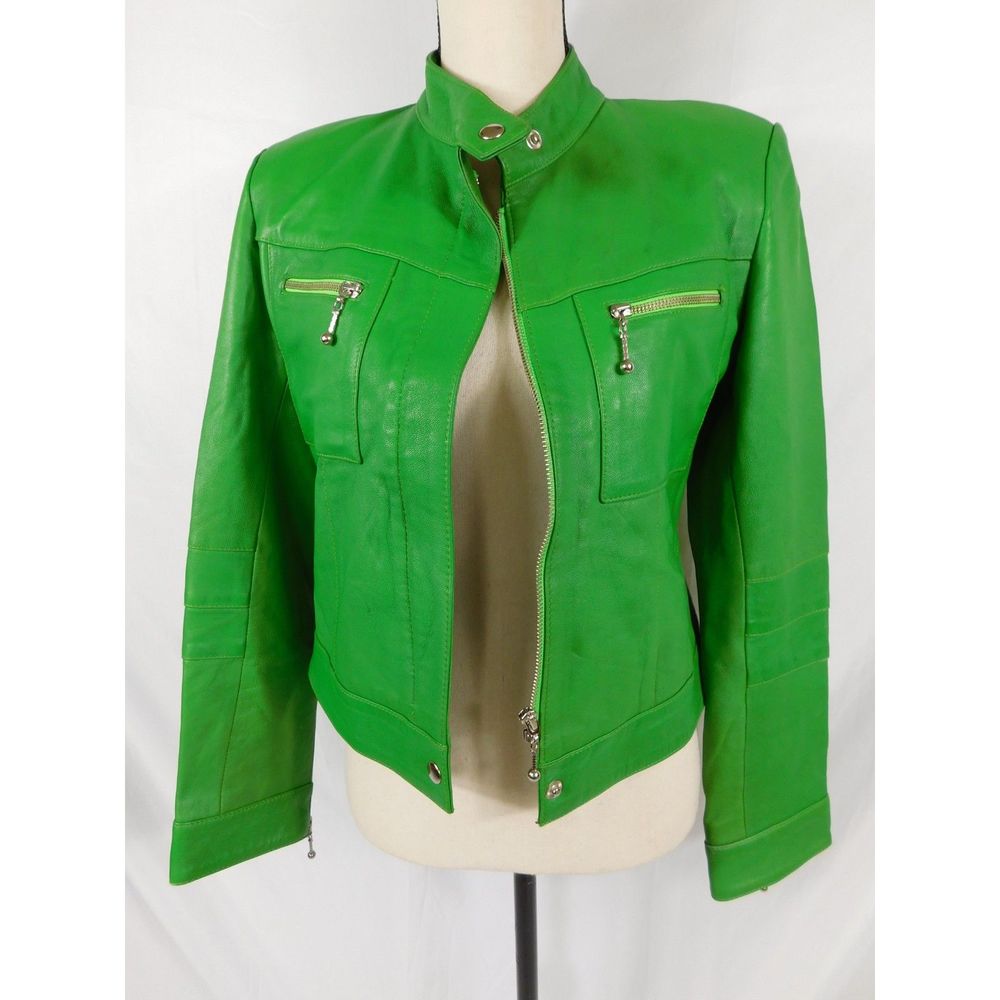 Luciano Collection Green Soft Leather Moto Jacket Small